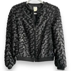 L’AGENCE Swirled Shiny Black Bomber Jacket Size Large